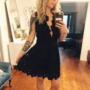 Black lace overlay night out dress